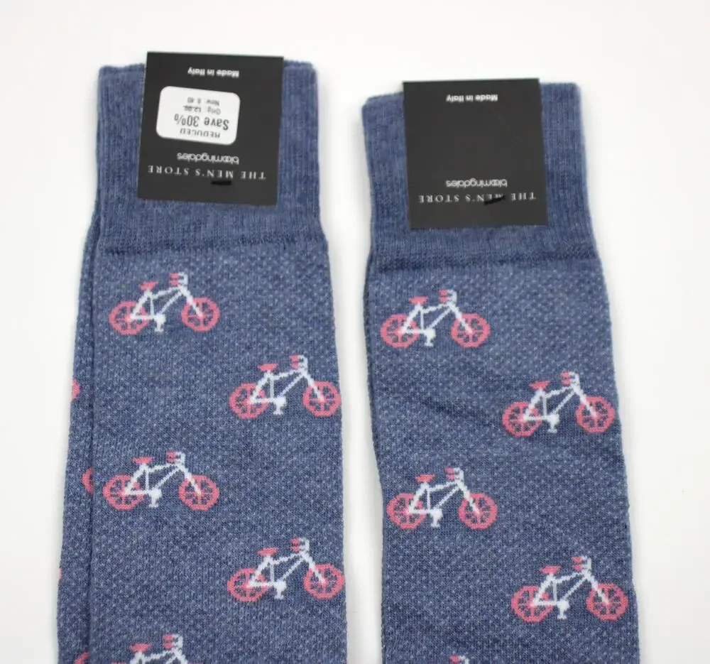 The Men's Store Socks Mens 10-13 Denim Bicycle Novelty Dress Mid Calf 2 Pair
